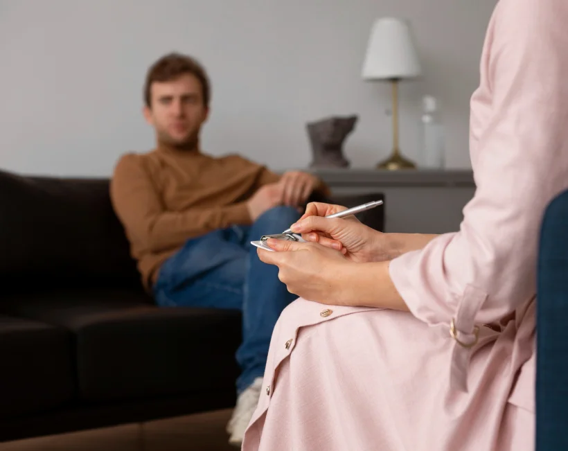 Psicóloga a tirar notas em consulta | Serviço de Psicologia Clínica | Psicofoz - Guarda